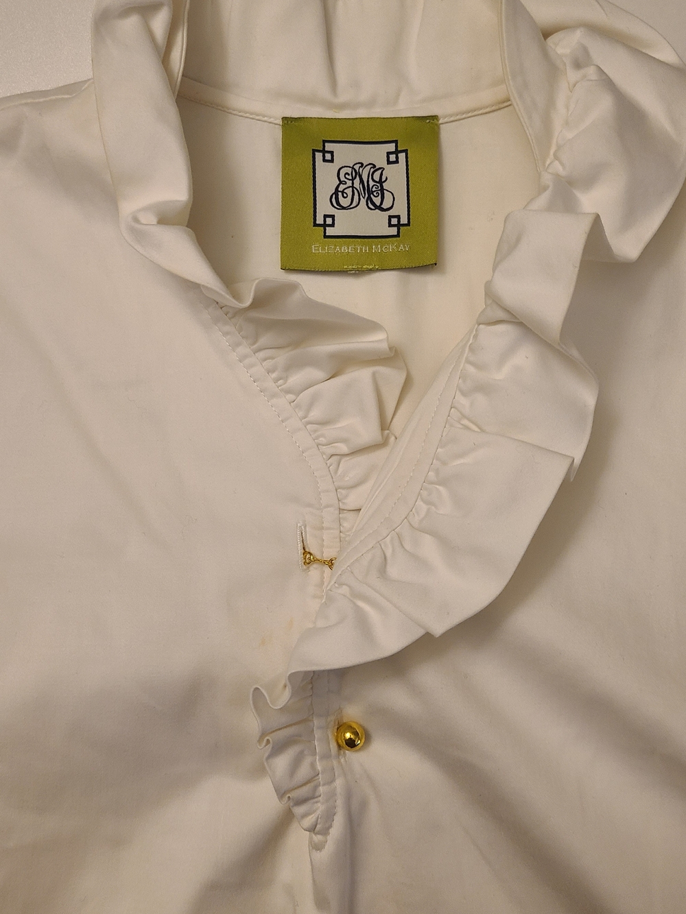 Elizabeth McKay Cream Ruffle Collar Dress Shirt with Gold Buttons